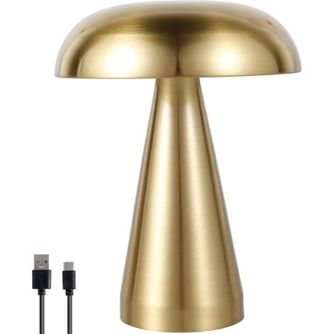 Lámpara de mesa LED con forma de seta, 3 colores e intensidad regulable, en metal dorado (Oro)