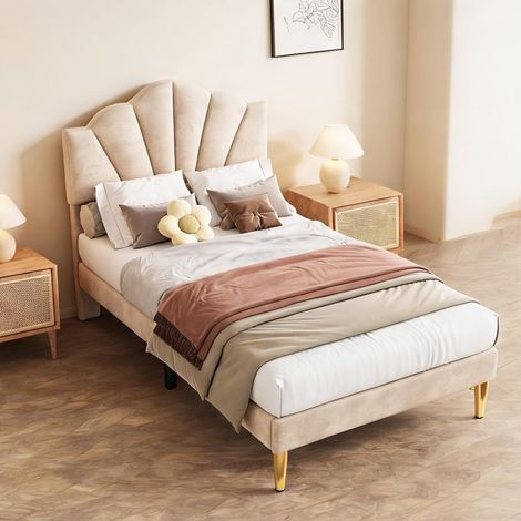 Tête de lit beige en velours 80,7 x 35,8 x 51,2 cm (1/5)