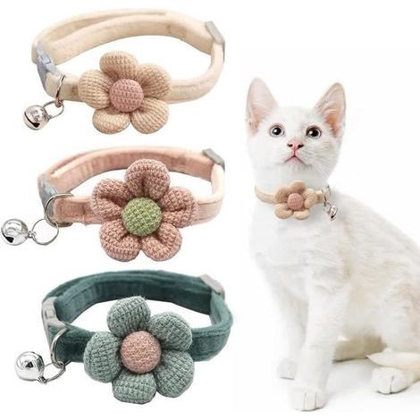 collari per gatti con design floreale, collare di sicurezza con campanellino - collare regolabile a forma di fiore, simpatico accessorio per gattini (1/4)