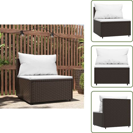 Garten-Mittelsofa mit Kissen Braun Poly Rattan - Gartensofa - Polyethylen Möbel - Gartenlounge - Rattan Gartenmöbel - Wetterfeste Möbel (1/5)