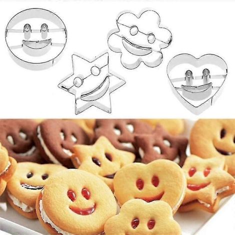 Emporte-pièces smiley en acier inoxydable (4 pièces) - Moule à biscuits, fondant et gâteau (1/5)