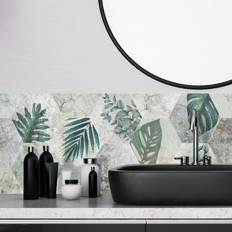 Crédence de salle de bain en Aluminium floral vert 140x30 cm (en 2 bandeaux) - Mix Végetal