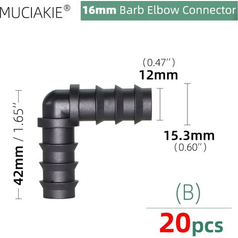 (Boîte de 20 pièces) Raccords de tuyauterie pour eau, adaptateurs de raccordement égaux, coudes, tés, bouchons, raccords cannelés pour irrigation goutte à goutte 1/2 et 3/4'' (1/5)
