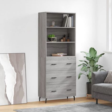 Highboard Grau Sonoma 69,5x34x180 cm Holzwerkstoff
