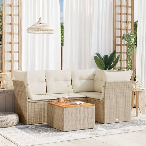 vidaXL 5-tlg. Garten-Sofagarnitur mit Kissen Beige Poly Rattan (1/3)