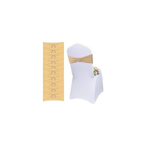 Lot de 20 Écharpes De Chaise Élastiques avec Boucle Ronde - Housse de Chaise et Ceinture Extensible Décoration pour Mariage, Banquet, Fête, Réception, Fête d'anniversaire (Champagne Or)