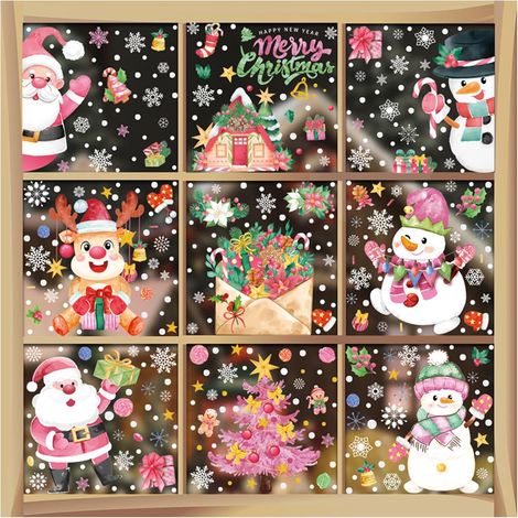 9 Bögen wiederverwendbarer Weihnachtsfensteraufkleber, doppelseitige Weihnachtsdekorationen, Weihnachtsfensteraufkleber, Baumschmuck (1/5)