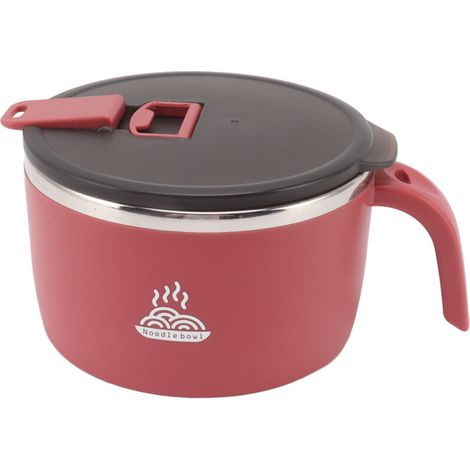 Bol à nouilles instantanées en acier inoxydable 900 ml rouge, bol repas portable avec couvercle (1/5)