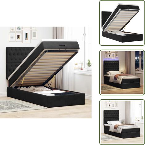 Stoccaggio sotto il letto - vidaXL Struttura Letto Pouf con Materassi Nero 90x190 cm in Velluto - Coprimaterasso lavabile