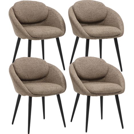 Wahson Chaise de Salle à Manger en Chenille Lot de 4, Chaise de Cuisine Moderne avec Dossier Rond et Pieds en Métal Noir, pour Salon/Chambre, Marron (1/5)