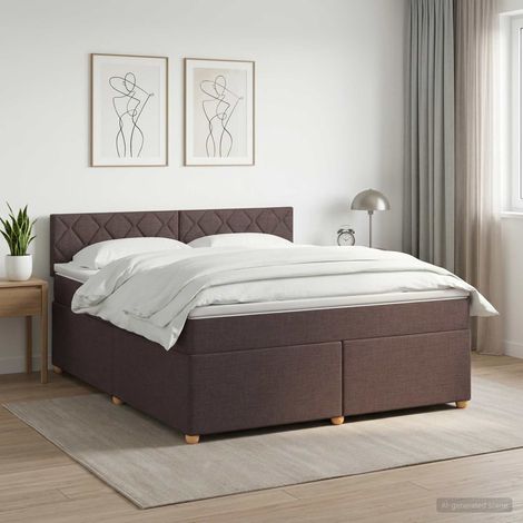 vidaXL Lit boxspring avec matelas Marron foncé 140 x 200 cm Tissu (1/5)