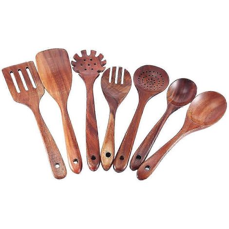 Ustensiles de cuisine en bois, 7 cuillères en bois et spatule (1/5)