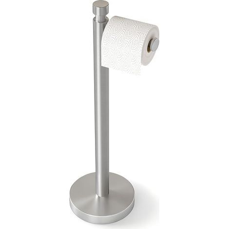 Porte Papier Toilette sur Pied Porte-Rouleau Papier Toilette Autonome Acier INOX Support Papier Toilette avec Base Lourde Distributeur de Papier Hygiénique pour Salle de Bain WC, Argenté (1/5)