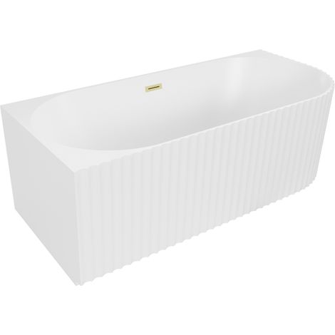 Mexen Gia freistehende Eckbadewanne geriffelt links 170 x 80 cm, weiß matt, Überlauf gebürstet gold - 52701708001L-55 (1/3)