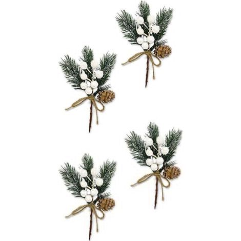 Lot de 4 branches de sapin artificielles, baies blanches, tiges flexibles, pour couronnes DIY et décoration de Noël (1/5)