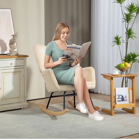 Sillón mecedora con tejido cord para salón beige OKMYHOME (1/4)