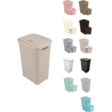 Cesto Ropa Sucia Pongotodo con Tapa y Asas  Cesta Colada Plástico Ratán  Cubo Ropa Sucia Ventilado  Baño Dormitorio  38L/60L (1/5)
