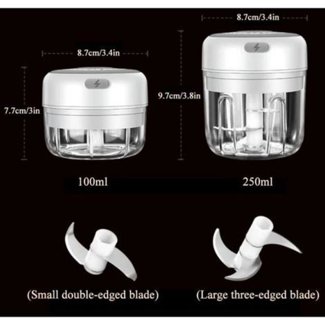 Mini hachoir légumes électrique - Double lame en acier Rechargeable USB - Préparation cuisine - Blanc 100ml (1/5)