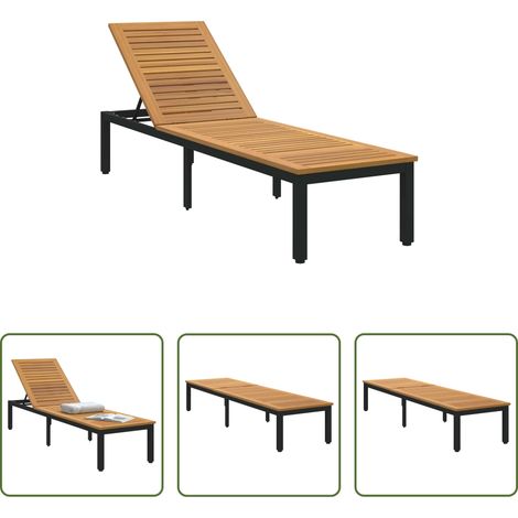 Akazienholz - Sonnenliege Schwarz 200 x 55 x 35 cm Massivholz Akazie (1/5)
