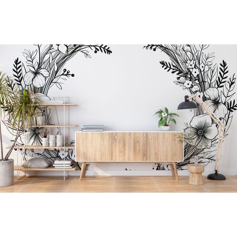 Papier peint fleuri - couronne sauvage noire - 150 x 250 cm (1/2)