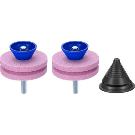 Affûteur de Lame de Tondeuse 2Pcs Pierre à Aiguiser à Double Couche de Corindon pour Tondeuse avec Équilibreur de Lame Noir pour Perceuse ou Manuelle Outil de Jardin Rose (1/4)