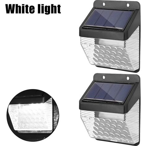 (Lot de 2 - Lumière blanche) Appliques solaires LED 270° étanches pour extérieur (jardin, balcon, escaliers, couloir) avec détecteur de mouvement. (1/5)