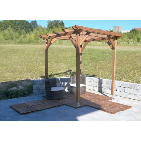 Pergola en bois massif marron 2.3 x 2.3 m – bois traité classe 3 pour durabilité – tonnelle d'été robuste – visserie incluse – Jardinatoire (1/3)