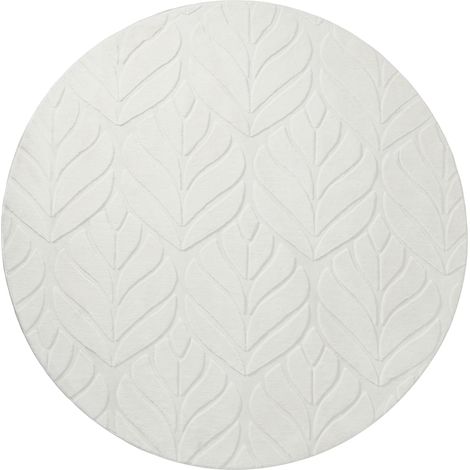 Alfombra de pelo sintético de conejo peluda con motivo de hojas 160 cm redondo blanco crema Mitchell (1/5)