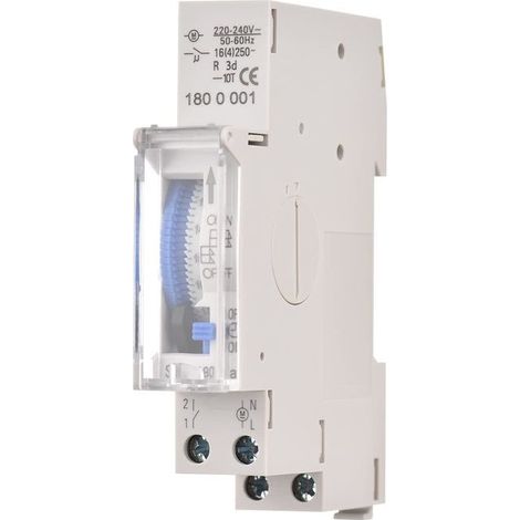 Ouylaf Minuterie mécanique 24h sur rail DIN Batterie intégrée Tension AC220-240V Programmation 15min Pour lampadaires et équipements électriques (1/5)