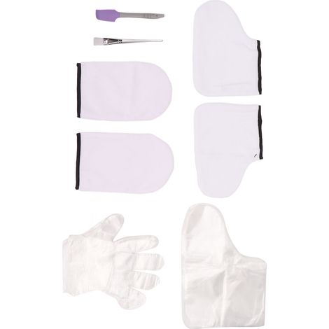 Ensemble de gants de cire, pinceau transparent, petite spatule violette, gant en tissu blanc, couvre-pieds, kit de soin spa (1/5)