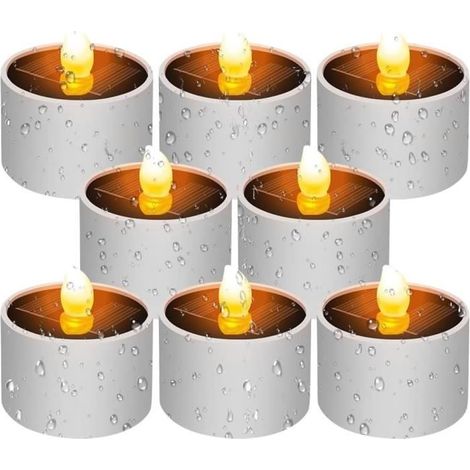 Bougies solaires - Lot de 8 - LED - Jaune - Rechargeables (1/4)