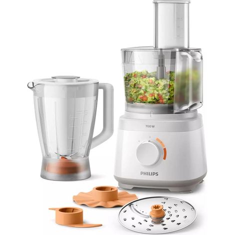 Philips – Robot multifonction 700W – Bol 2.1L pour 5 portions – Disque inox 2-en-1 pour râper et trancher – Design compact (1/5)
