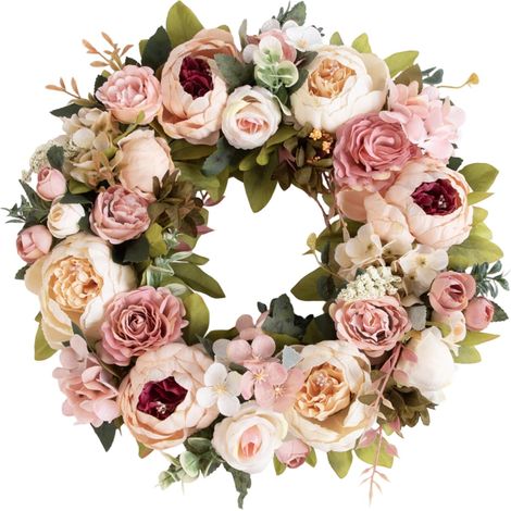 Guirlande De Pivoine Artificielle - Diamètre 40 Cm - Pour Porte Intérieure Décoration De Table Bougie Centre De Table Mariage Fête Noël - 1 Pièce (1/5)