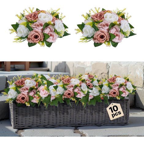 Boules de Fleurs Artificielles, Lot de 10, Diamètre 24 cm, Compositions Roses Artificielles pour Centres de Table, Mariages, Fêtes, Saint-Valentin, Décoration d'Intérieur, Roses en Rose et Blanc (1/5)
