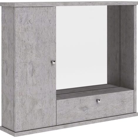 Mobile bagno cemento con specchio e luce, pensile bagno (1/2)