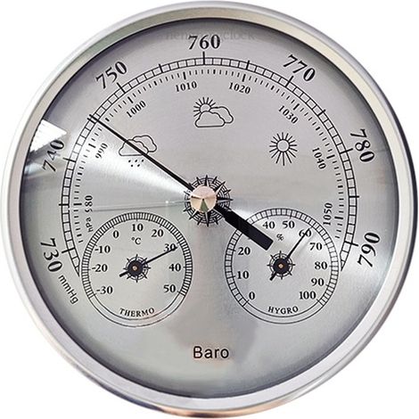 Baromètre analogique 130 mm avec thermomètre et hygromètre - Station météo 3 en 1 pour la maison et le bureau, couleur argent (1/4)