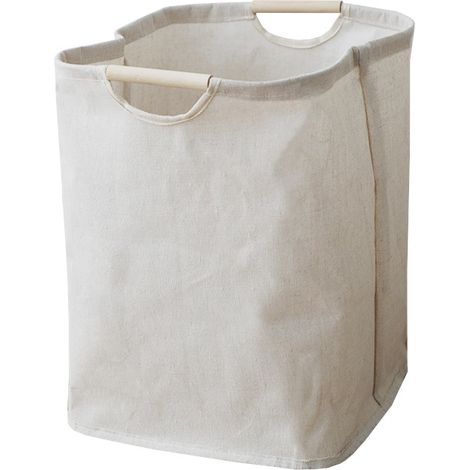 Panier à linge avec poignée en bois, grand panier à linge sale pour chambre, salon, salle de bain et voyages (S)