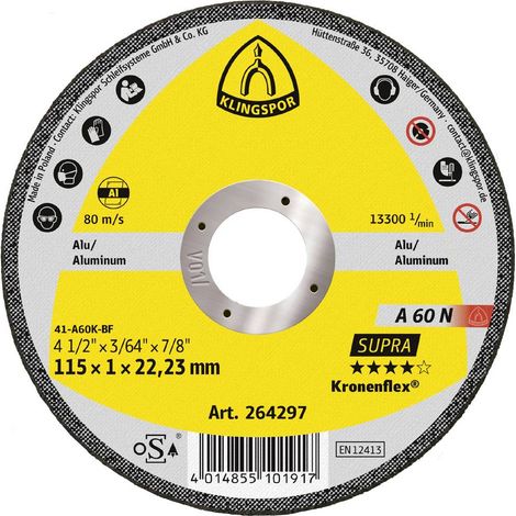 Klingspor A 60 N Supra 264298 Disco di taglio dritto 125 mm 25 pz. Alluminio