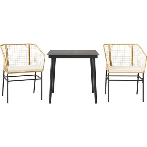 Ensemble à manger jardin coussins 3 pcs,Salon de jardin marron poly rotin verre CFW72569 (1/5)