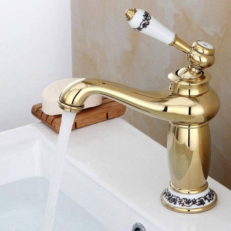 Retro Faucet Mixer Gold Vintage Sink Faucet Bathroom Kitchen Faucet Single Lever Mixer Faucet for Kitchen Bathroom Sink (1/5)