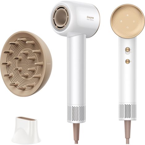 DREAME Hair Glory Combo Asciugacapelli, Asciugatura Rapida,Motore ad Alta velocità,Tecnologia a ioni Negativi,Leggero,Controllo della Temperatura,Bianco (1/5)