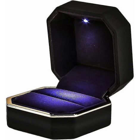 Ringbox mit LED-Beleuchtung, quadratische Samt-Ringbox für Hochzeiten, Schmuckgeschenkbox für Heiratsanträge, Verlobungen und Hochzeiten (1/4)