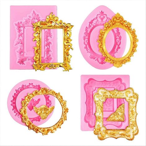 Lot de 4 moules en silicone en forme de cadre, style baroque, pour décoration de cupcakes. (1/5)