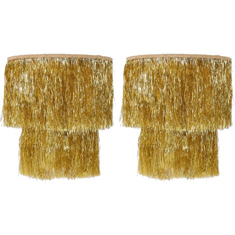 Lot de 2 abat-jour à franges et pompons en feuille irisée, décoration de lustre/plafonnier pour soirée de remise de diplômes/bal de promo, couleur or (1/5)