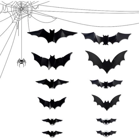 Chauves-Souris 3D Lumineuses Halloween Autocollants 3D LED Lumineux À Piles  12 Pièces Décorations Halloween Chauve-Souris Lumineuses Intérieur et extérieur salon chambre couloir (1/5)