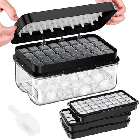 Eiswürfelform mit Deckel und Behälter, 3 Stück, 96 Eiswürfel, BPA-frei (1/5)