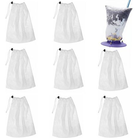 8 Sacs de Remplacement Filtrants, Sacs de Nettoyage pour Aspirateur de Piscine, 32x22cm Sacs à Mailles Fines avec Cordon pour Piscine, Étang, Aquarium, Feuilles et Sable (1/5)