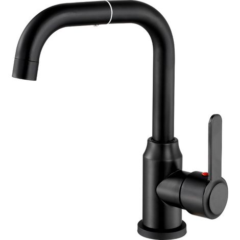 Robinet de cuisine eau chaude et froide noir haut de gamme, pivotant à 360 ° dans les deux sens, robinet d'évier de cuisine à une poignée, acier inoxydable 304 (1/3)
