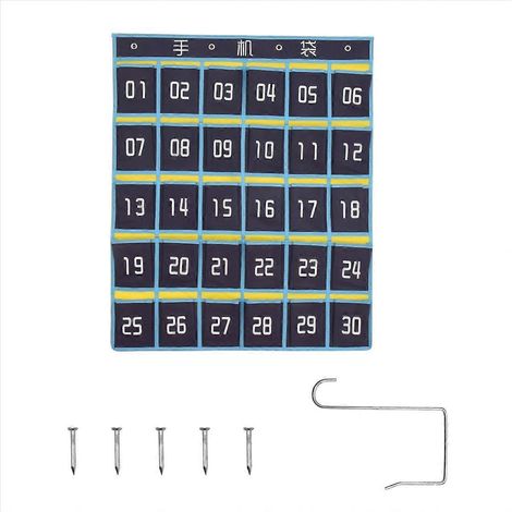 Nummerierte Taschentafel für Mobiltelefone im Klassenzimmer (30 Taschen, blaue Taschen) (1/5)