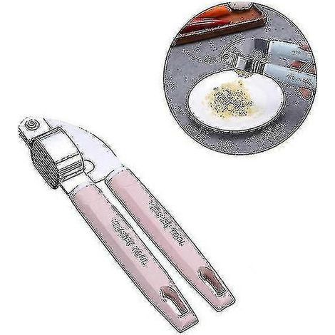 Presse-ail en acier inoxydable, presse-ail, pilon à ail multifonctionnel, éplucheur d'ail, outil de cuisine rose (1/3)